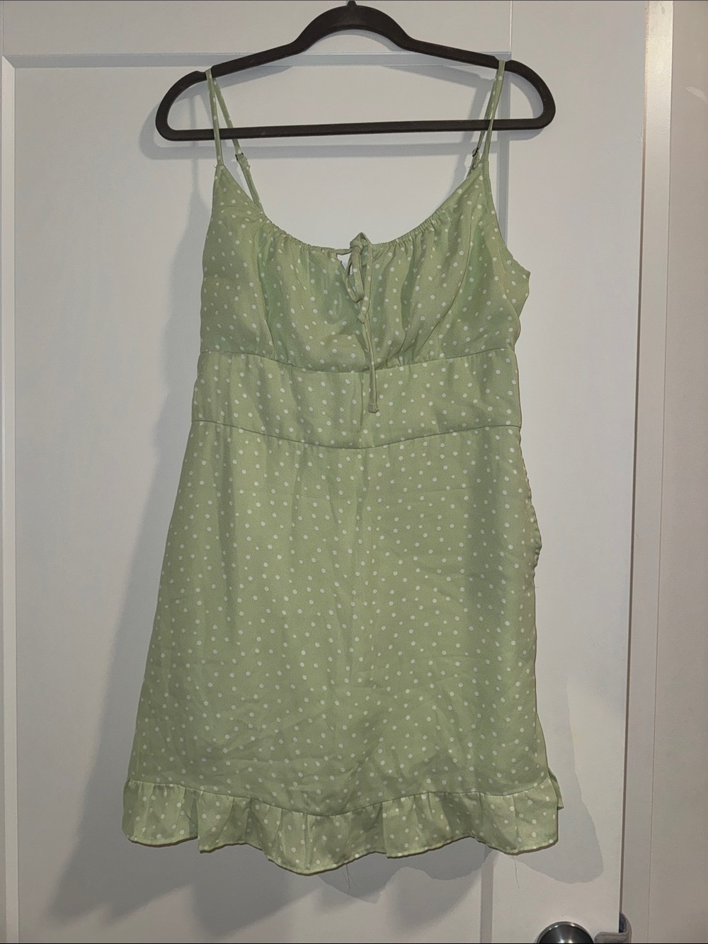 Abercrombie Light Green Polka Dot Dress with Ruffle Hem